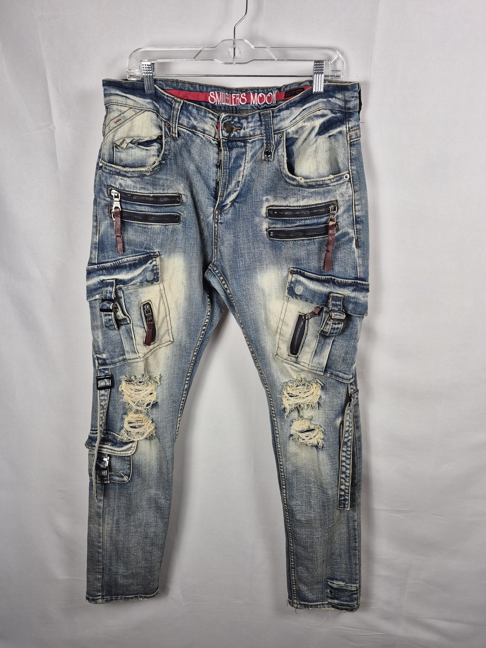 Smugglers Moon Distressed Light Blue Men's Cargo Jeans Size 36